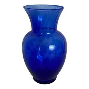 Collectible Vintage Cobalt Blue Vase Indiana Glass Illusions Swirl 9" USA